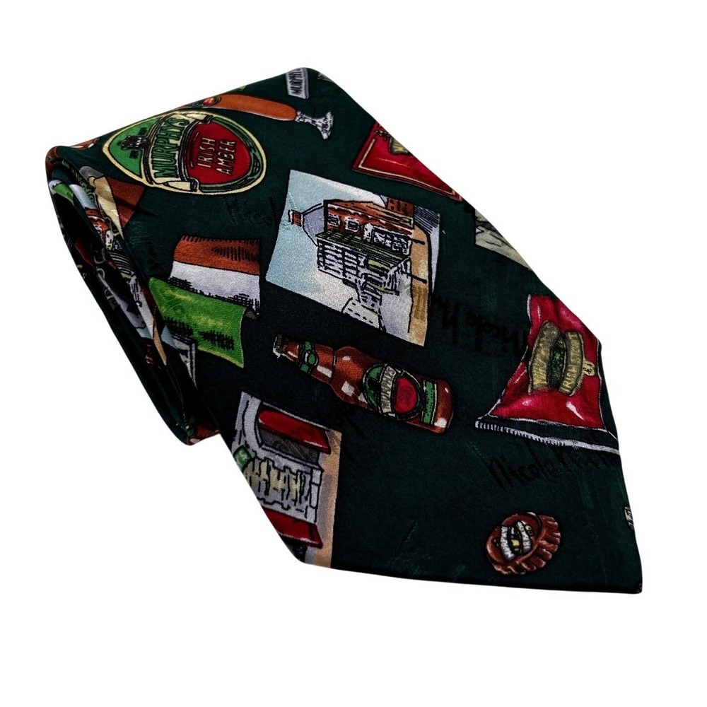 Nicole Miller Mens Tie Green OS Murphy's Irish Stout Beer Silk Vintage 1996